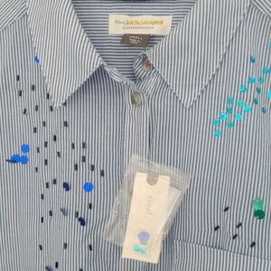 Anthropologie Blue Pinstripe Sequin Shirt